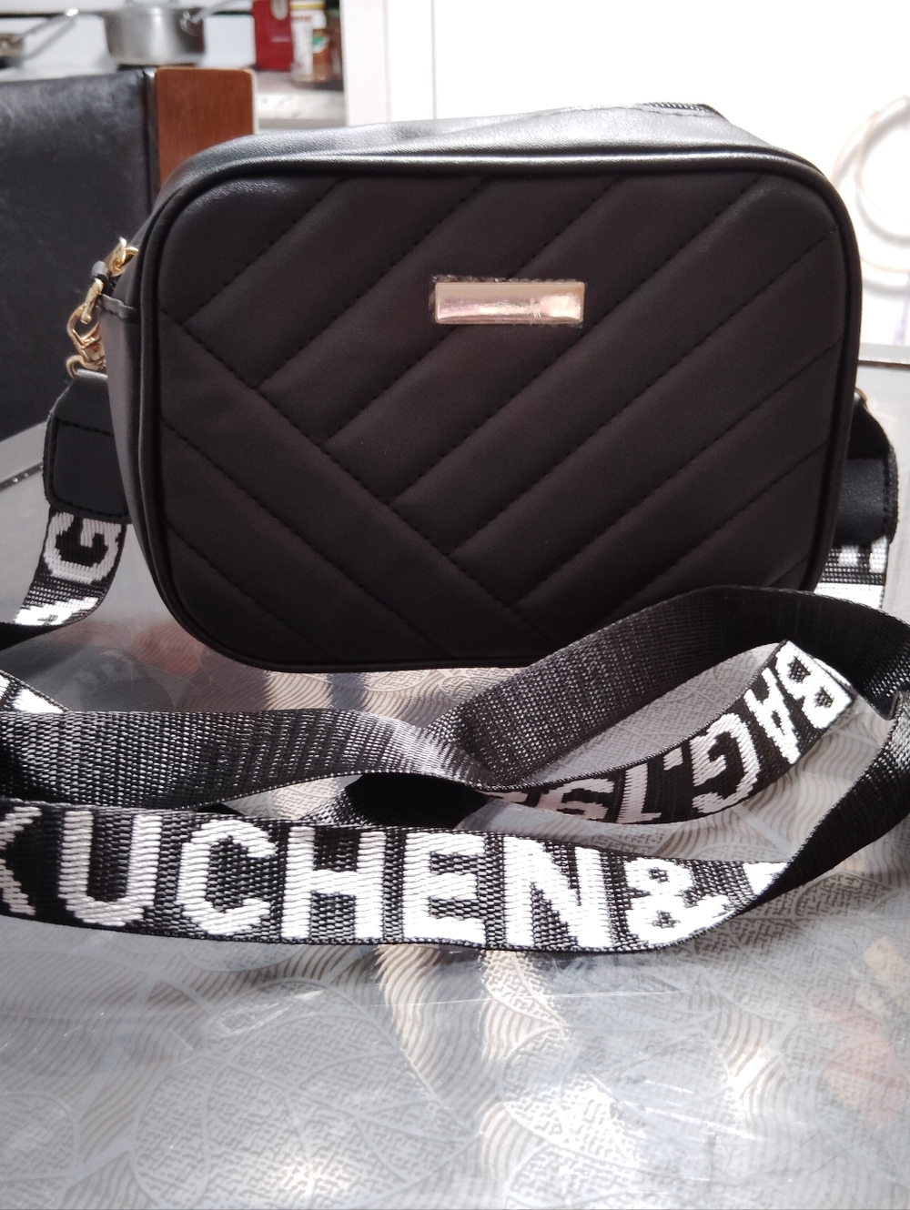 Quilted Burgundy Crossbody Bag with Branded Strap - Picture 3 of 6
